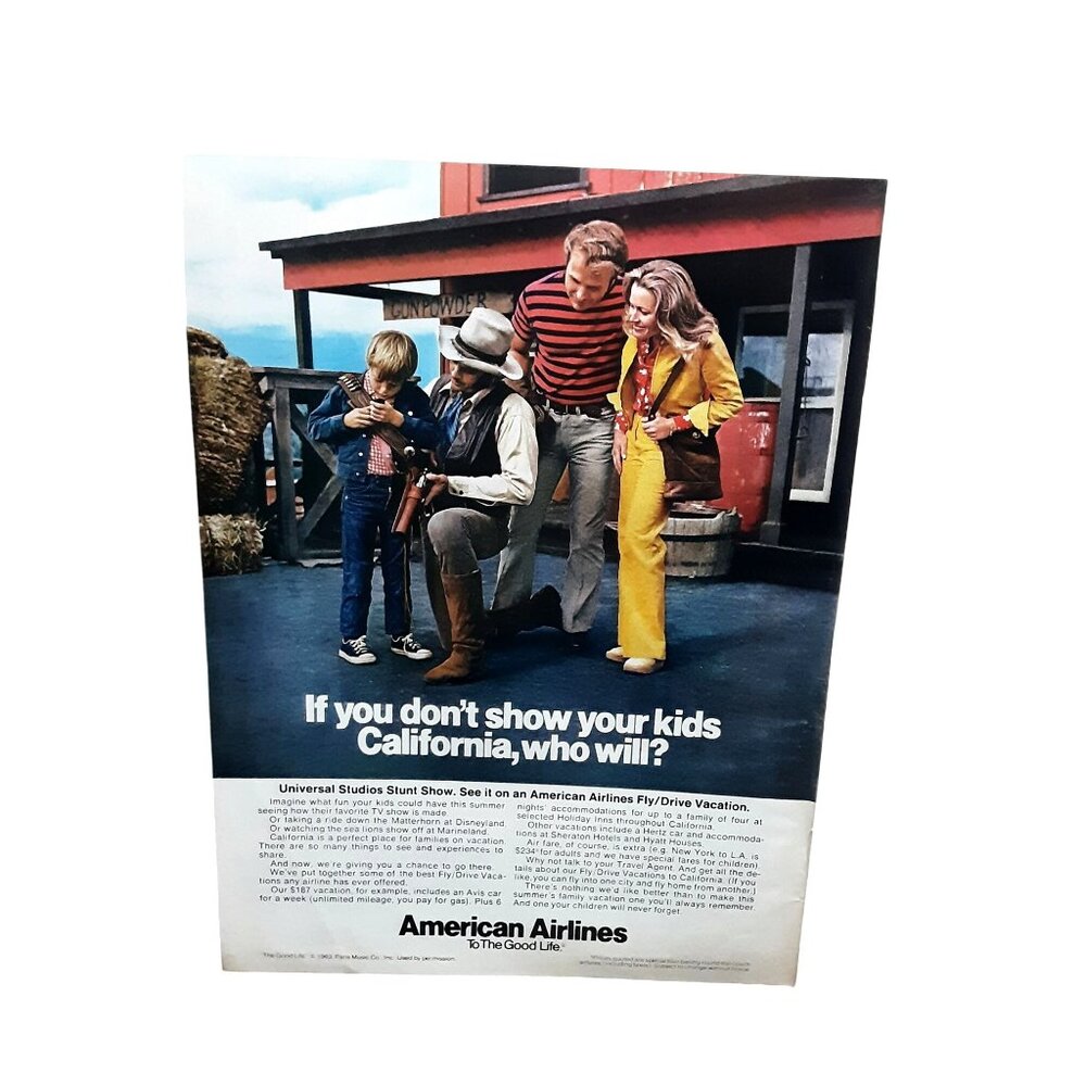 Vintage 1973 American Airlines Print Ad California Travel Vacation Kids